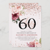 Elegante 60e bloemenverjaardag uitnodiging (Voorkant / Achterkant)