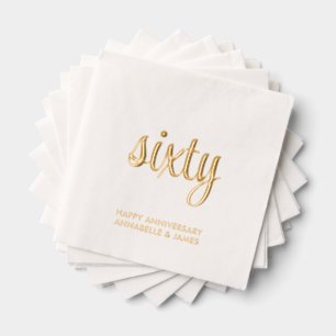 Elegante 60e bruiloft Jubileum Gold Foil servetten