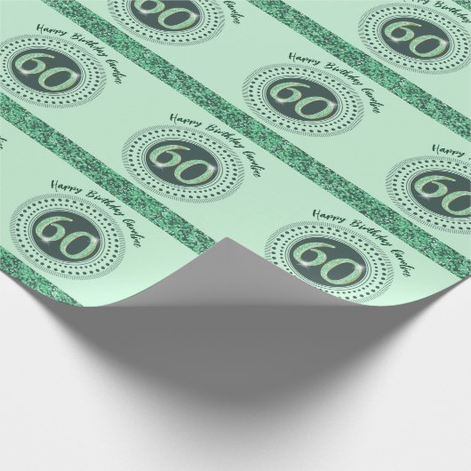 Elegante 60e verjaardag groene glitter met strepen cadeaupapier (Hoek)