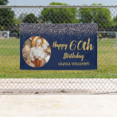 Elegante 60e verjaardag Navy Blauw Gouden Glitter Spandoek (Insitu)