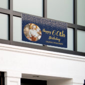 Elegante 60e verjaardag Navy Blauw Gouden Glitter Spandoek (Buitenkant Gebouw)