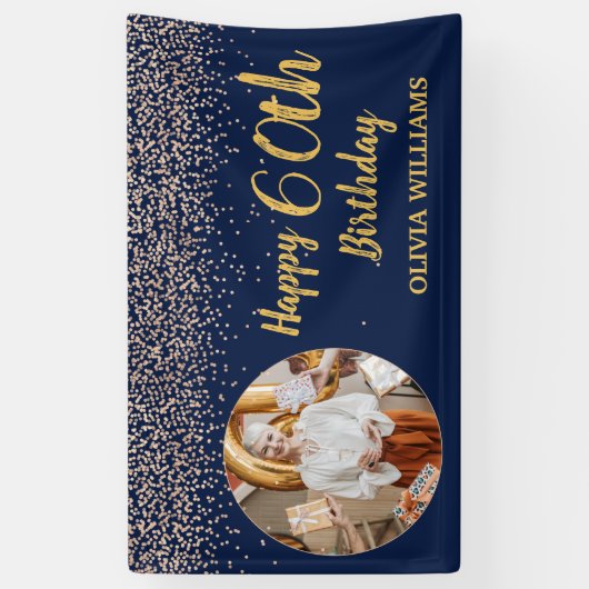Elegante 60e verjaardag Navy Blauw Gouden Glitter Spandoek (Verticaal)