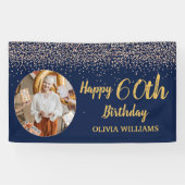 Elegante 60e verjaardag Navy Blauw Gouden Glitter Spandoek (Horizontaal)