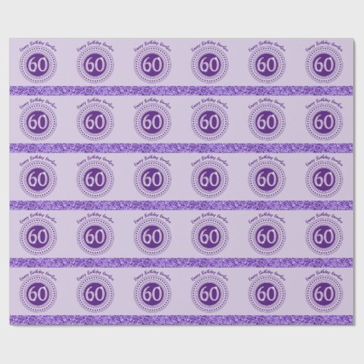Elegante 60e verjaardag Paarse glitter met strepen Cadeaupapier (Vlak)