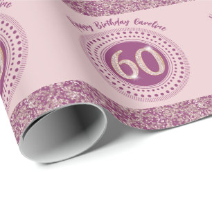 Elegante 60e verjaardag Roze Gouden Glitters & Str Cadeaupapier