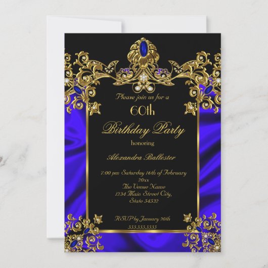Elegante 60e Verjaardagsfeestje Zijde Ruby blauw G Kaart (Voorkant)