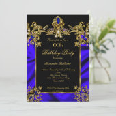 Elegante 60e Verjaardagsfeestje Zijde Ruby blauw G Kaart (Staand voorkant)