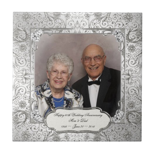 Elegante 60ste bruiloft Jubileum Foto Tegel Tegeltje (Voorkant)