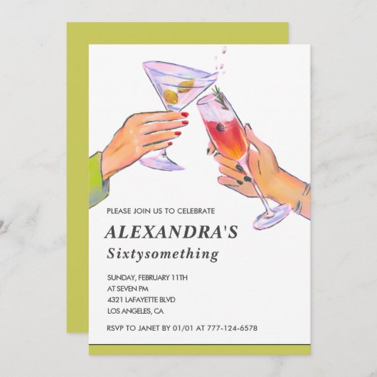 Élégante 65e anniversaire invitations Cocktail Par (Devant / Derrière)