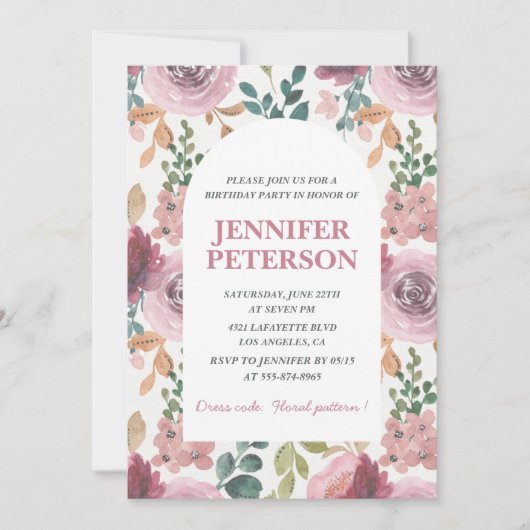 Elegante 65e verjaardag uitnodigingen Floral Boho (Voorkant)