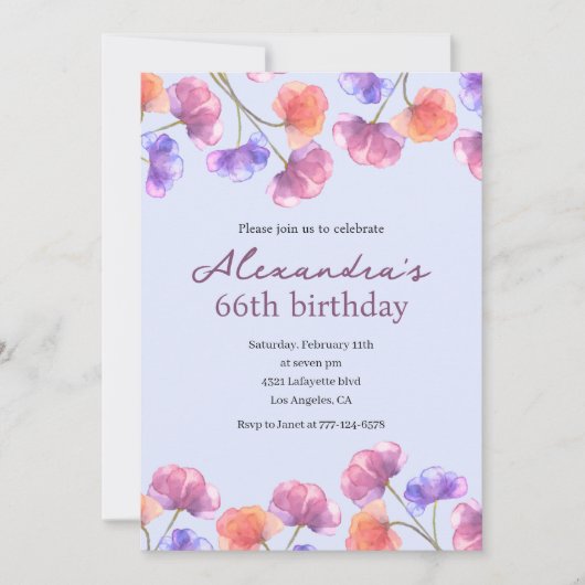 Élégante 66e invitations Boho Floral Chic (Devant)