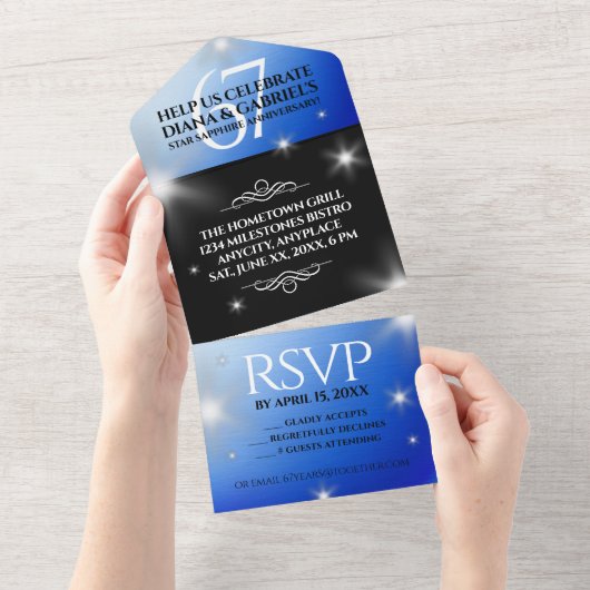 Elegante 67e Ster Saffier Huwelijksjubileum All In One Uitnodiging (Afscheurbaar)