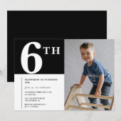 Elegante 6e verjaardag uitnodiging Black Boy Foto (Voorkant / Achterkant)