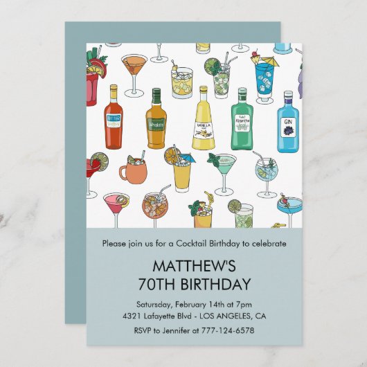 Elégante 70e anniversaire invitations Cocktail Mod (Devant / Derrière)