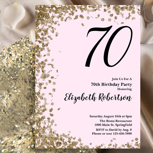 Élégante 70e Invitation Anniversaire Séquins d'or