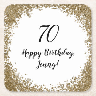 Elegante 70e mijlpaal verjaardagsfeest zwart goud vierkante kartonnen onderzetter