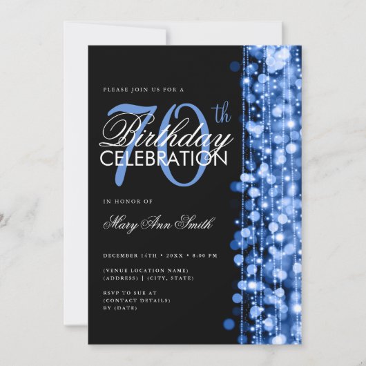 Elegante 70e verjaardag Glam Sparkles Navy Kaart (Voorkant)