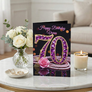 Elegante 70e verjaardag Goud Paarse Amethist Roos Kaart