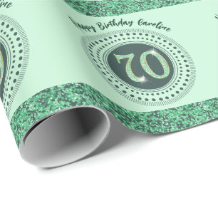 Elegante 70e verjaardag groene glitter met strepen cadeaupapier