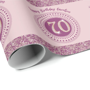 Elegante 70e verjaardag Roze Goud Glitters & Strep Cadeaupapier
