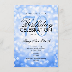 Elegante 70e verjaardagsfeest blauwe glitter licht kaart