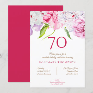 Elegante 70e Verjaardagsfeest Bloemenpioenen Roze Kaart