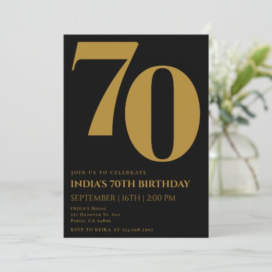 Elegante 70ste verjaardag met zwart en goud kaart (Staand voorkant)