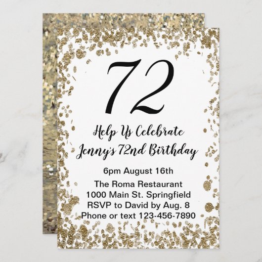 Elégante 72e Invitation anniversaire pour elle en (Devant / Derrière)