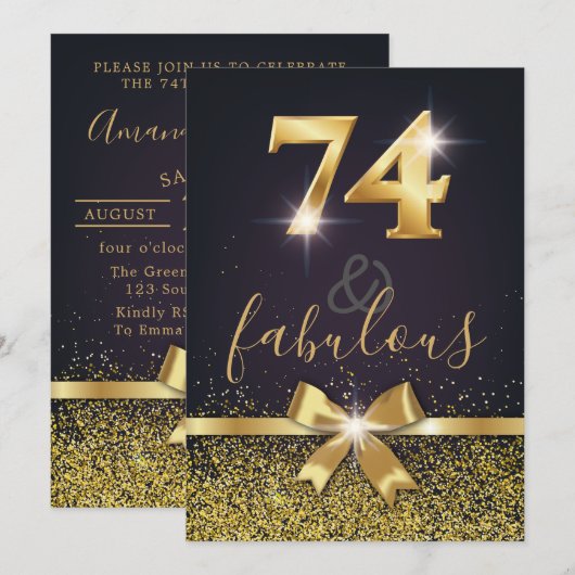 Elegante 74 & Fabulous Gold Glitter 74e verjaardag Kaart (Voorkant / Achterkant)