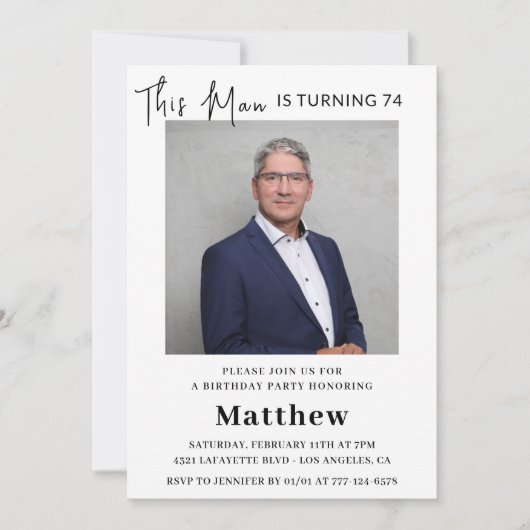 Elegante 74e verjaardagsuitnodigingen Mannen Foto Kaart (Voorkant)