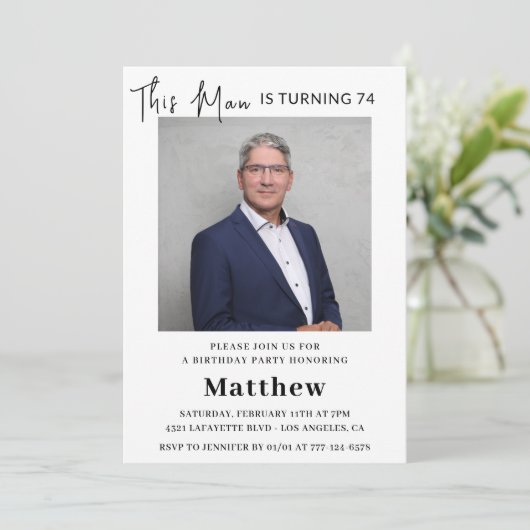 Elegante 74e verjaardagsuitnodigingen Mannen Foto Kaart (Staand voorkant)