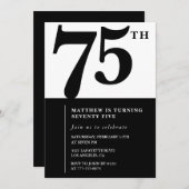 Elegante 75e verjaardag uitnodiging Black Chic Mod (Voorkant / Achterkant)