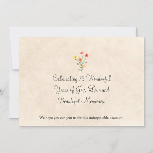 Elegante 75e verjaardag - Wildflower Design Save The Date (Achterkant)