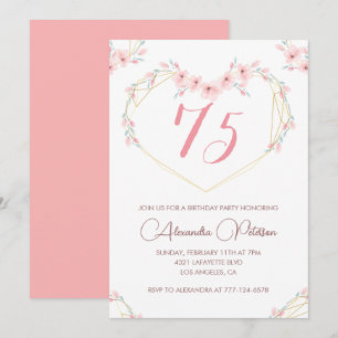 Elegante 75e verjaardagsuitnodigingen Roze bloemen Kaart
