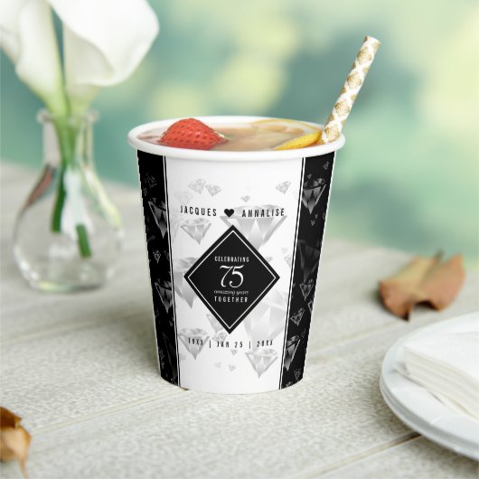 Elegante 75th Diamond Bruiloft Jubileum Papier Cup Papieren Bekers (Insitu)