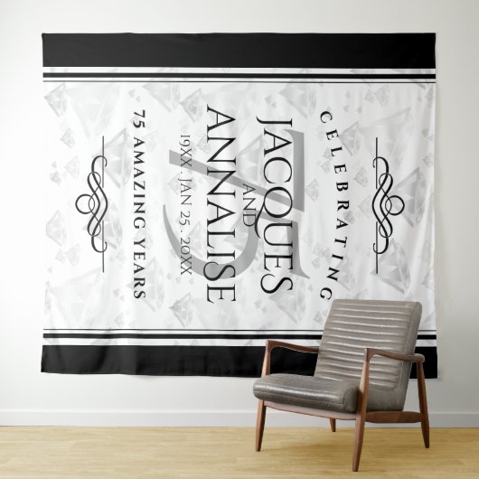 Elegante 75th Diamond Wedding Jubileum Tapestry Wandkleed (In Situ (horizontaal))