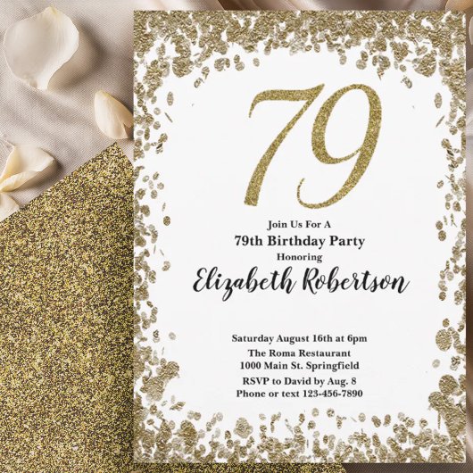 Elegante 79e verjaardagsuitnodiging met gouden pai kaart
