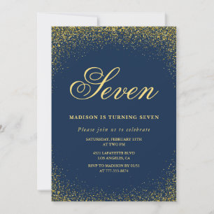 Elegante 7e verjaardag uitnodiging Gold Navy Glam