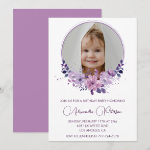 Elegante 7e verjaardagsuitnodiging Foto Bloemen Bo Kaart