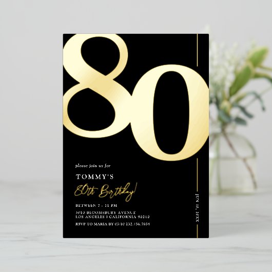 Elégante 80e anniversaire Foil Invitation (Debout devant)