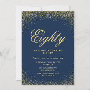 Elegante 80e verjaardagsuitnodiging Goud Navy Glam Kaart