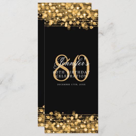 Elegante 80ste verjaardag menu Gold Kaart (Voorkant / Achterkant)