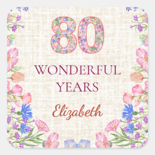 Elegante 80ste verjaardag voor haar - Roze bloemen Vierkante Sticker