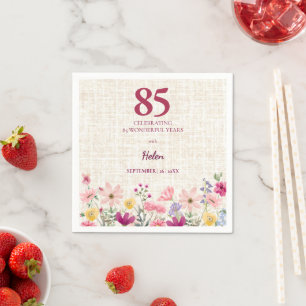 Elegante 85e verjaardag voor haar - Linnen bloemen Servet