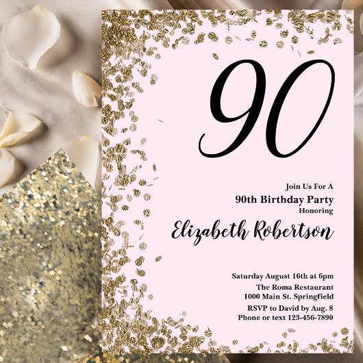 Élégante 90e Invitation Anniversaire Séquins d'or