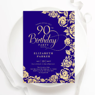 Elegante 90e verjaardag Paarse gouden Rozen Kaart