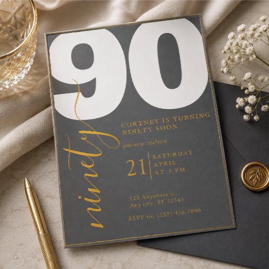 Elegante 90e verjaardagsuitnodiging gedrukt kaart