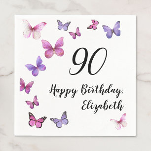 Elegante 90ste verjaardag Vlinders Aangepaste naam Servet
