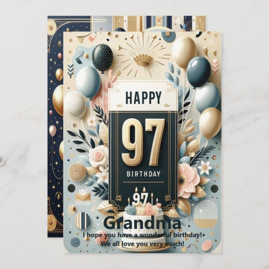 Elégante 97e carte d'anniversaire - Personnalisé H (Devant / Derrière)