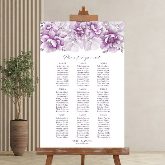 Elegante 9 Tafel Roze Bloemen Trouwstoel Grafiek Poster